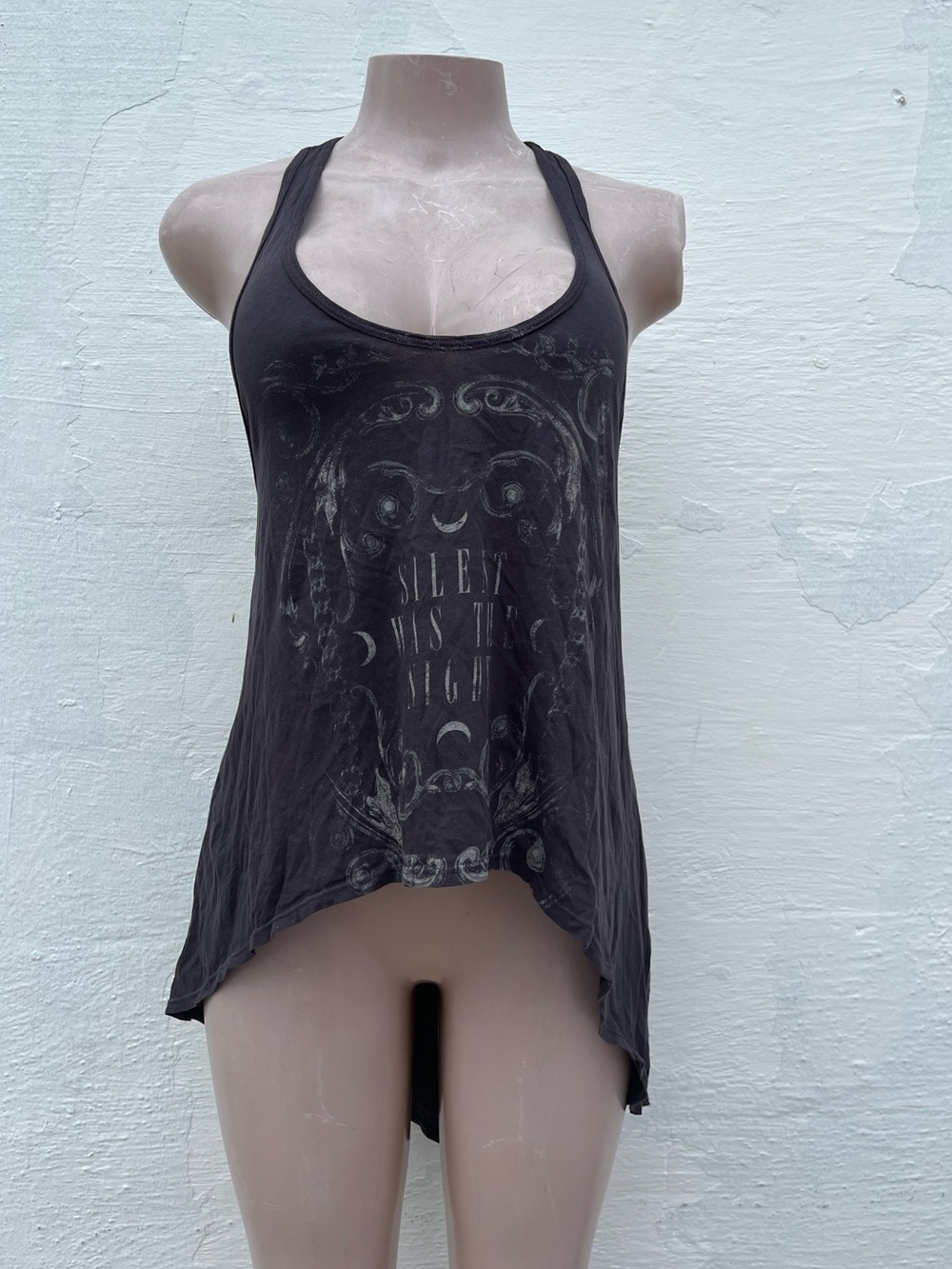 Black Graphic Racerback Tank Top - Silent Was The Night